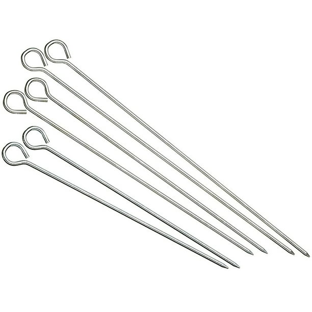 MBW NW Brands Barbecue Shish Kabab Ring-Tip Handle Skewers with Pan Scraper 12-Pack, 12 Inch Stainless Steel 